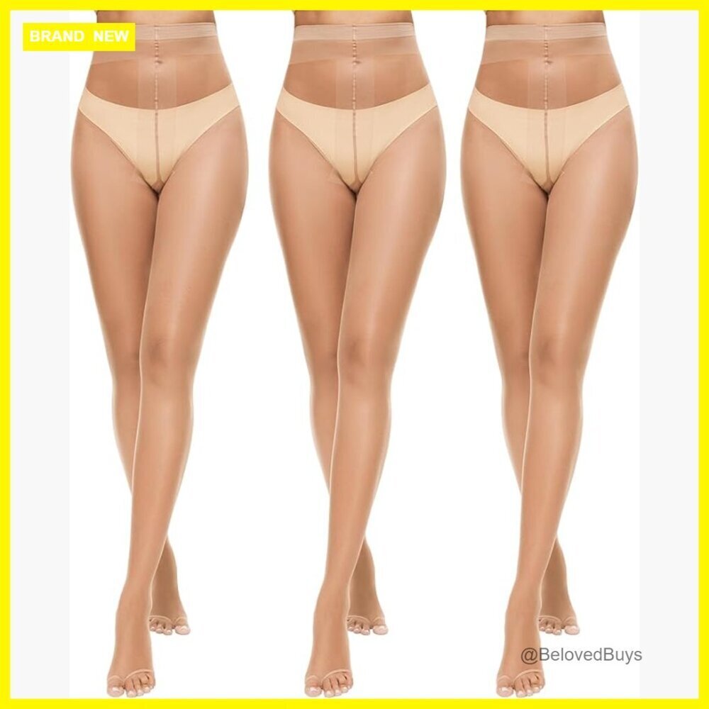 Sheer Toeless Pantyhose 3-Pack Ultra Thin Open Toe Tights Size Small